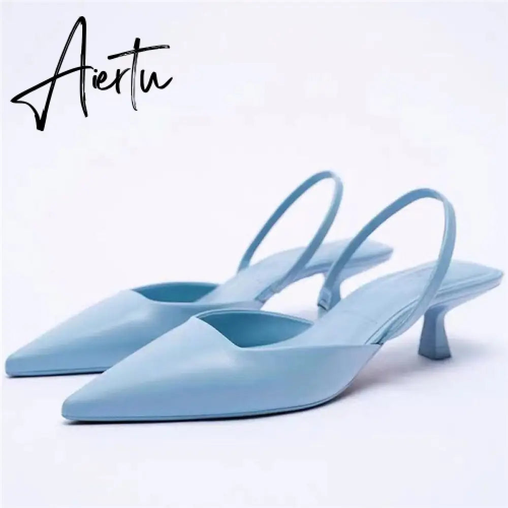 Aiertu Summer New Women's Sandals Closed Toe Green Single Shoes With Thin Heel Mid-heeled Fashion Hollow Pointed Toe Women Shoes Aiertu