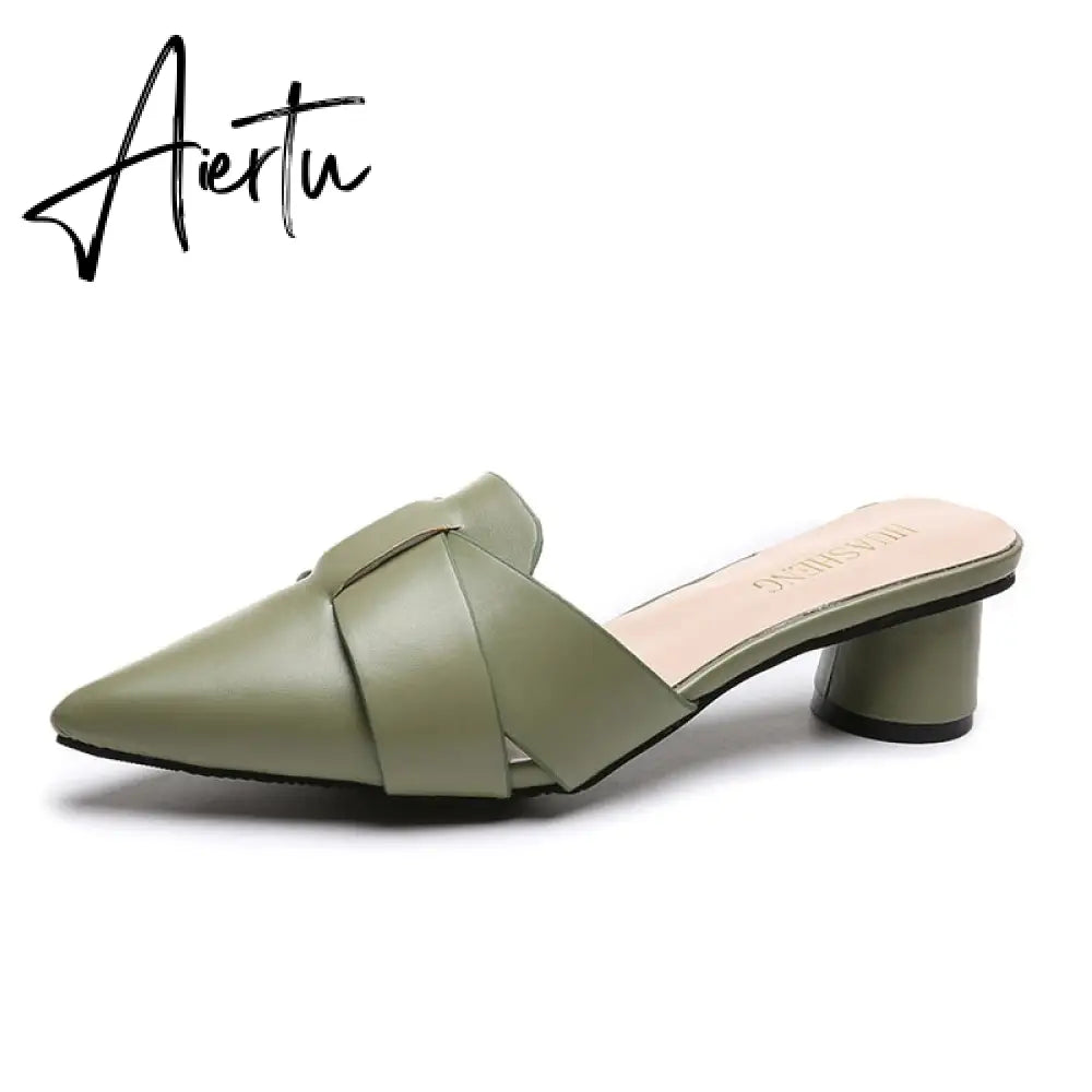 Aiertu  Summer Pointed Toe Sandals Women Fashion High Quality Beige Square Heel Shoes Casual Sweet Party Yellow High Heels Plus Size 42 Aiertu