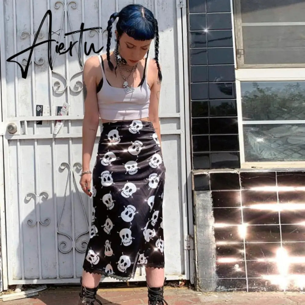 Aiertu Summer Print Skirt Women A-Line Trendy Y2K Skirts Harajuku Knee-Length Casual High Waist Party Streetwear Bodycon E-girl Skirt Aiertu