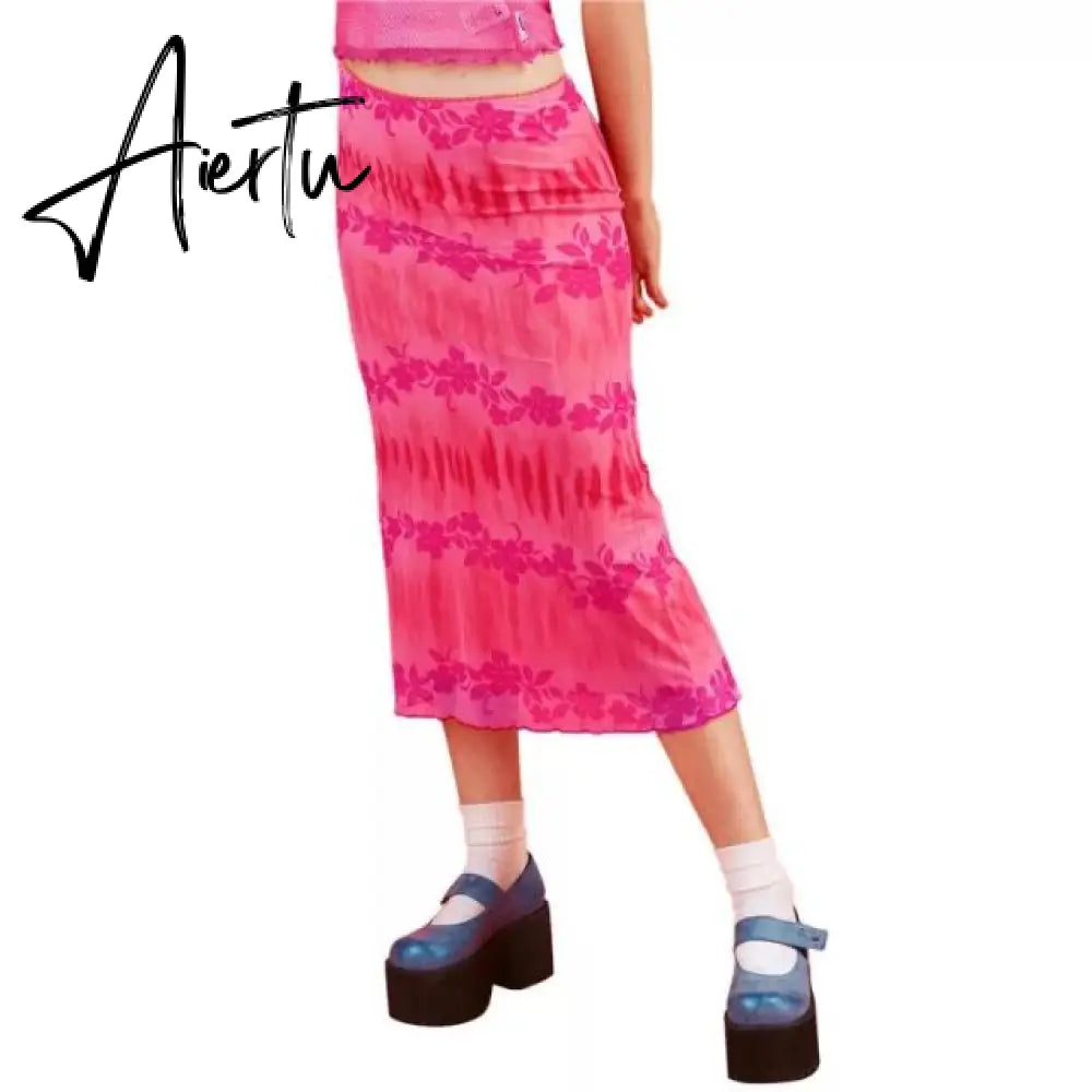 Aiertu Summer Print Skirt Women A-Line Trendy Y2K Skirts Harajuku Knee-Length Casual High Waist Party Streetwear Bodycon E-girl Skirt Aiertu