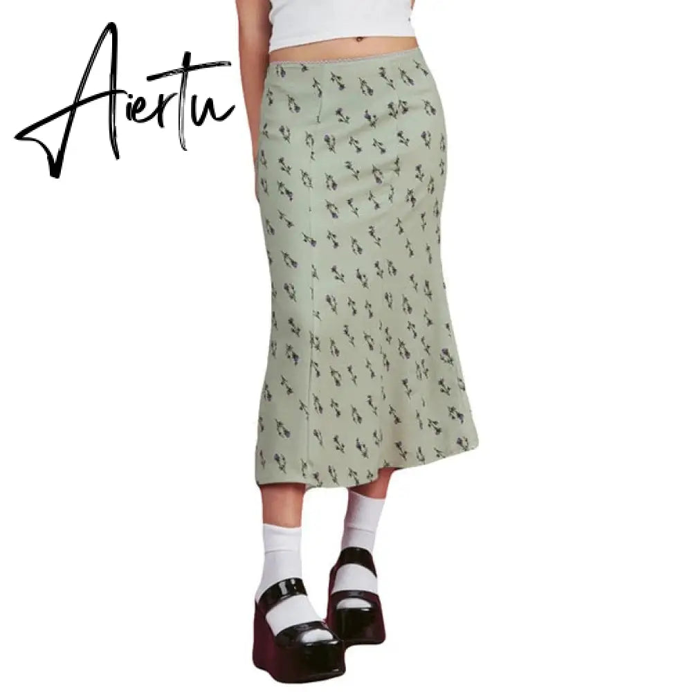 Aiertu Summer Print Skirt Women A-Line Trendy Y2K Skirts Harajuku Knee-Length Casual High Waist Party Streetwear Bodycon E-girl Skirt Aiertu