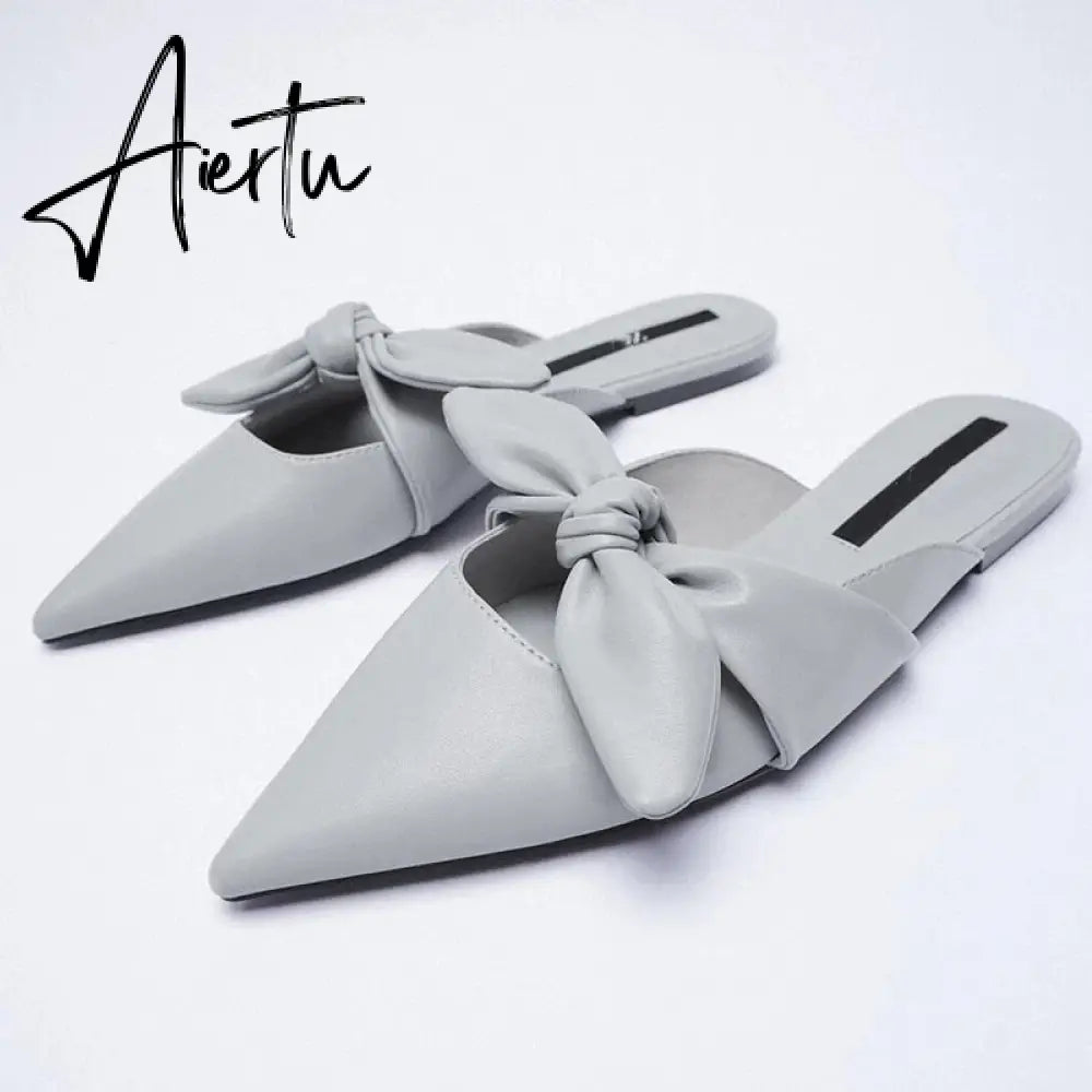 Aiertu  Summer Sandals Women New Fashion Beige Flat Shoes Pointed Sexy Bow Outer Wear Plus Size 41 Lazy Slippers Luxury Brand Aiertu