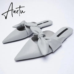 Aiertu  Summer Sandals Women New Fashion Beige Flat Shoes Pointed Sexy Bow Outer Wear Plus Size 41 Lazy Slippers Luxury Brand Aiertu