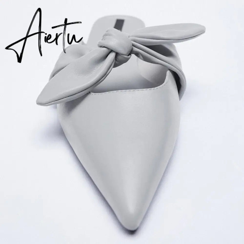 Aiertu  Summer Sandals Women New Fashion Beige Flat Shoes Pointed Sexy Bow Outer Wear Plus Size 41 Lazy Slippers Luxury Brand Aiertu
