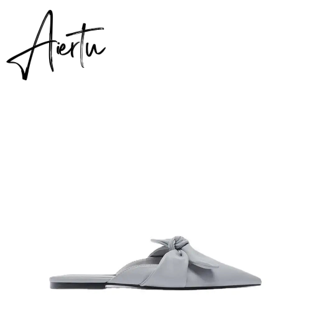 Aiertu  Summer Sandals Women New Fashion Beige Flat Shoes Pointed Sexy Bow Outer Wear Plus Size 41 Lazy Slippers Luxury Brand Aiertu