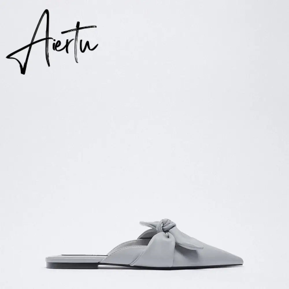 Aiertu  Summer Sandals Women New Fashion Beige Flat Shoes Pointed Sexy Bow Outer Wear Plus Size 41 Lazy Slippers Luxury Brand Aiertu