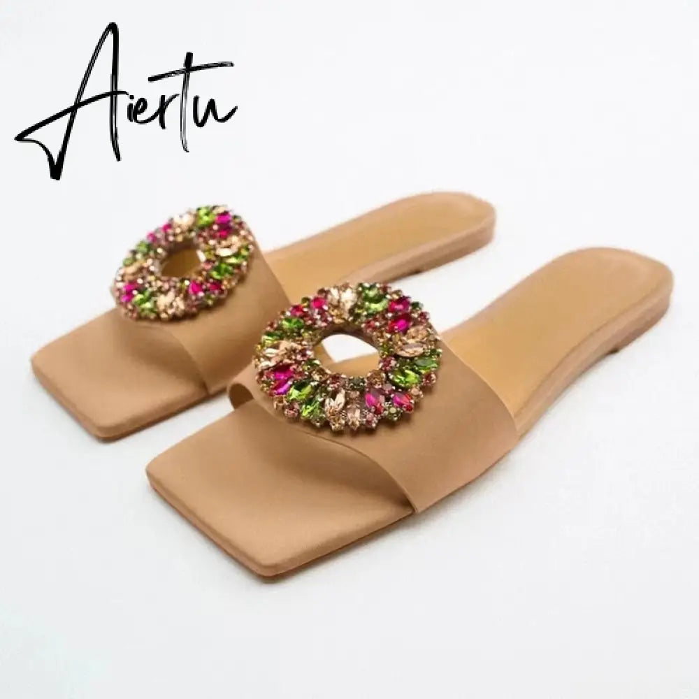 Aiertu  Summer Sandals Women New Fashion Beige Flat Shoes Pointed Sexy Bow Outer Wear Plus Size 41 Lazy Slippers Luxury Brand Aiertu