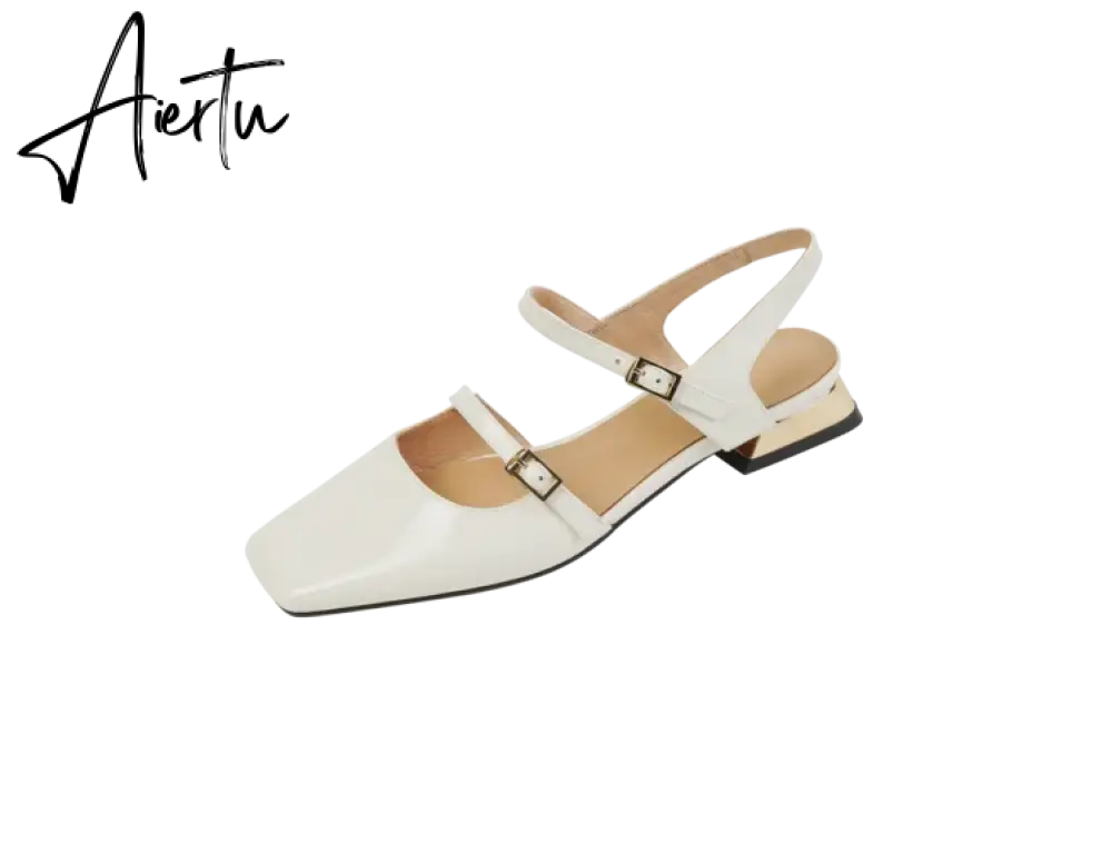 Aiertu  Summer Shoes Women Square Toe Thick Heel Sandals Women Patent Leather Mixed Colors Low Heel Wine Red/Beige Shoes for Women Aiertu
