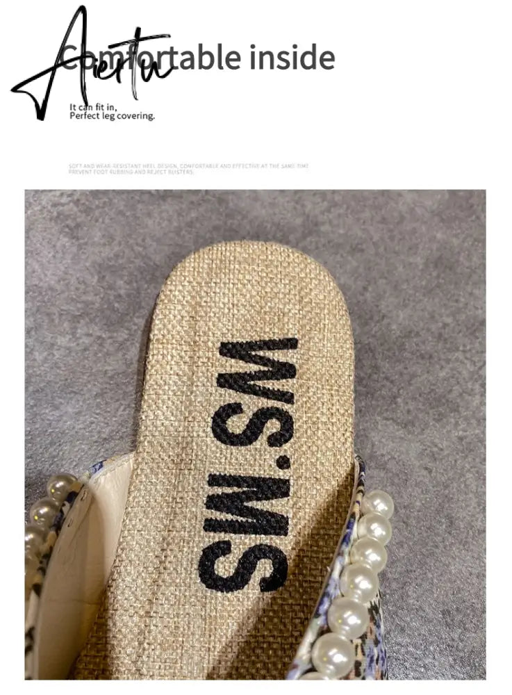 Aiertu Summer Slipper Flat Slippers for Women Outdoor Pearl Slipper Linen Insole Broken Flower Bow Sandals Pantuflas Para Mujer Aiertu