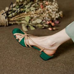 Aiertu  Summer Women Sandals Round Toe Cover Heel Gladiator Shoes Women Sheep Suede Women Shoes Vintage Cutout Flat Roman Sandals Aiertu