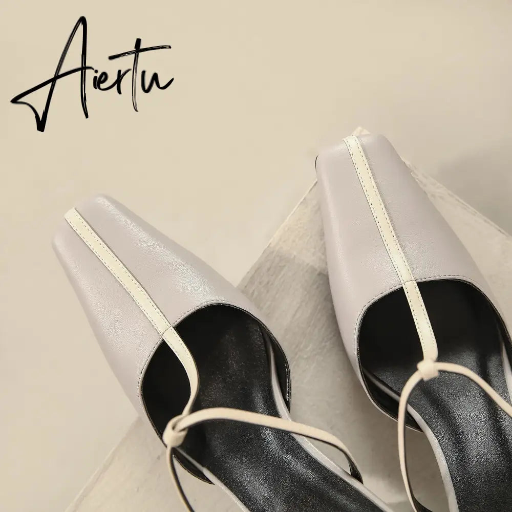 Aiertu Summer Women Shoes Cow  Leather Shoes for Women Square Toe Chunky Heel High Heels Retro Women Sandals Elegant Party Shoes Aiertu