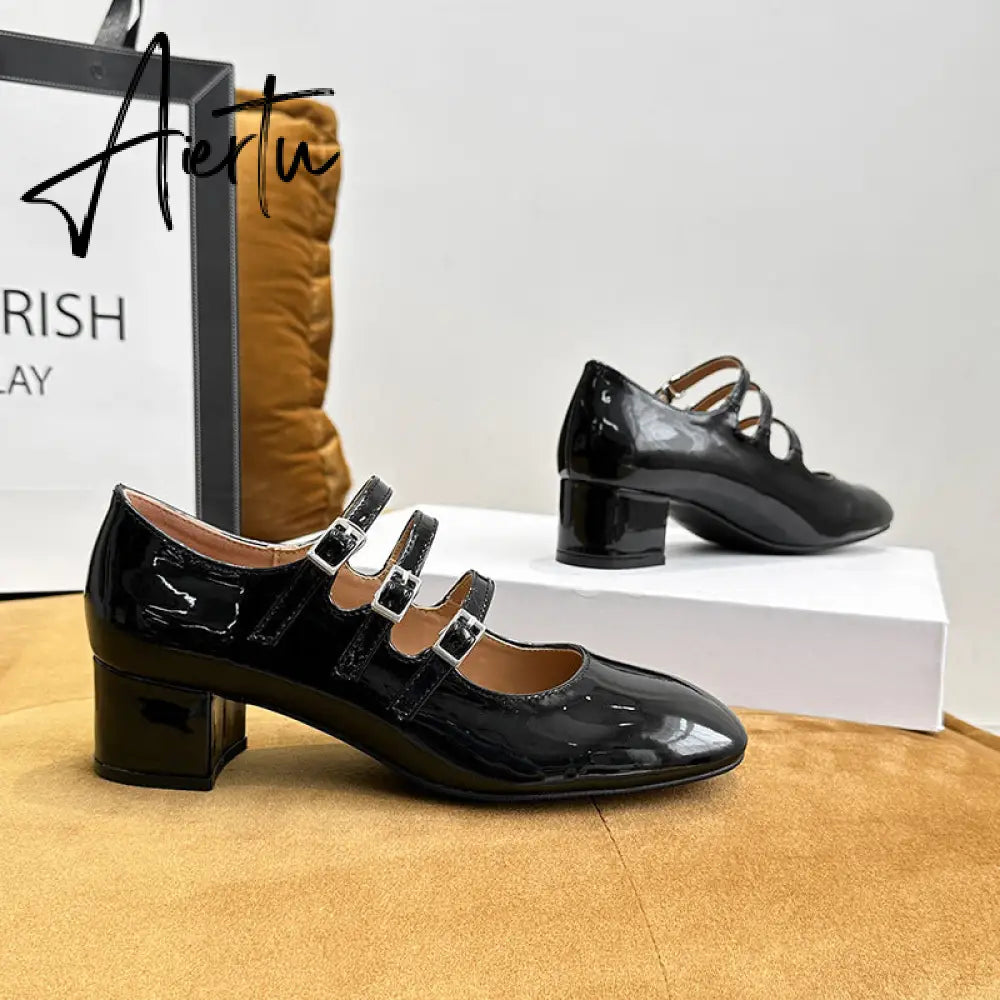 Aiertu Summer Women Shoes Spring Office Buckle Round Toe Chunky Block Mid Heels Party Office Womens Low Heel Dress Ladies Shoes Aiertu