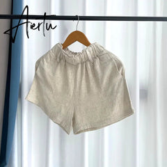 Aiertu Summer Women Three Piece Sets Casual Linen Plaid Long Sleeve Tops + Elastic Waist Belt Wide Leg Shorts Vest Suits Aiertu