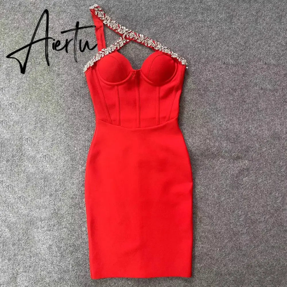 Aiertu Summer Women's Dress Multi-Color Spaghetti Strap Beaded Strapless Sexy Celebrity Cocktail Party Bandage Dress Aiertu