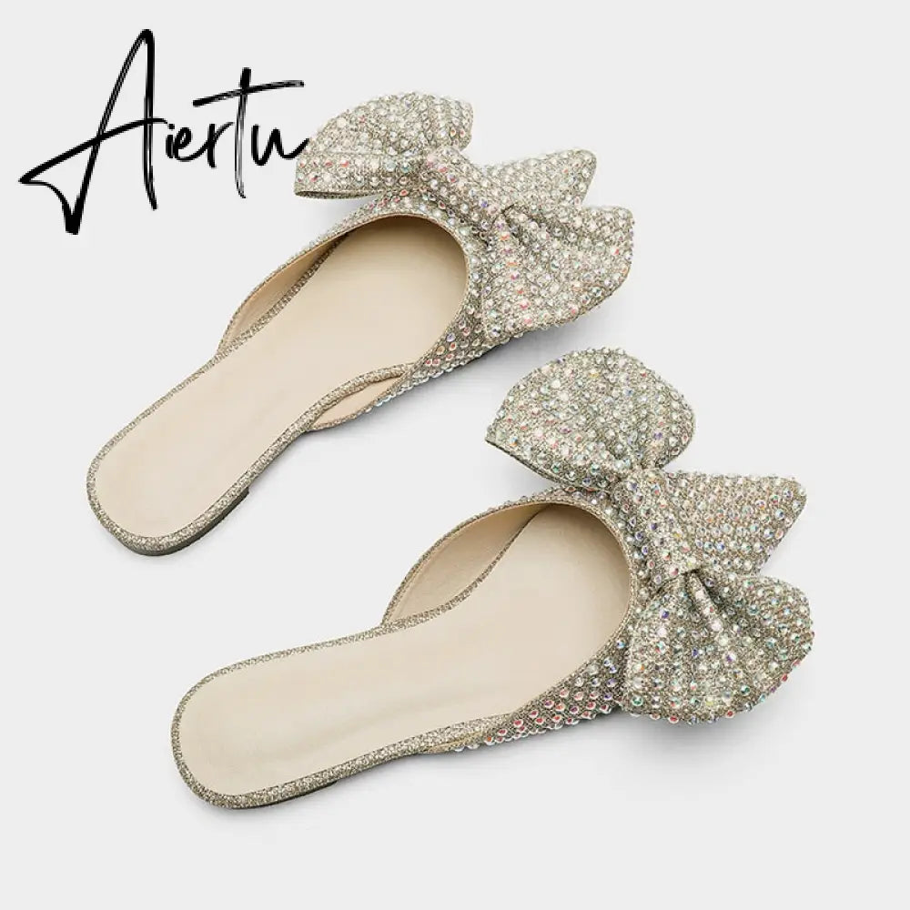 Aiertu  Super Flash Bow Rhinestone Shiny Wine Glass with High Heel Women's Slippers Aiertu