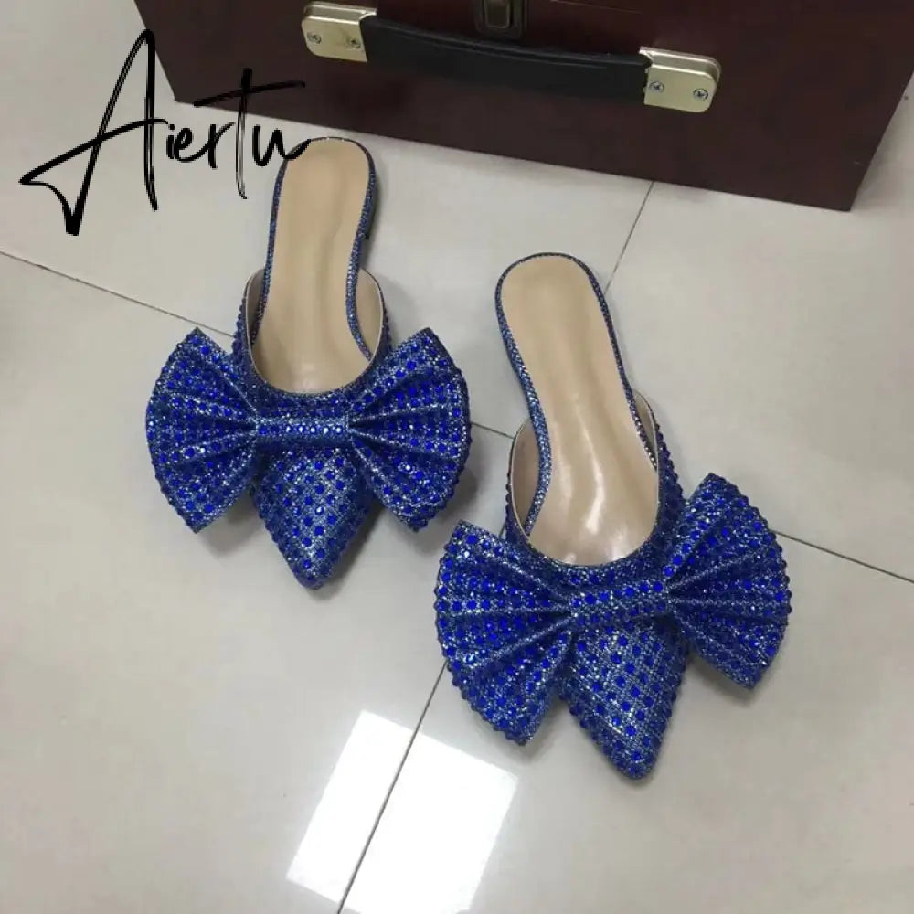 Aiertu  Super Flash Bow Rhinestone Shiny Wine Glass with High Heel Women's Slippers Aiertu