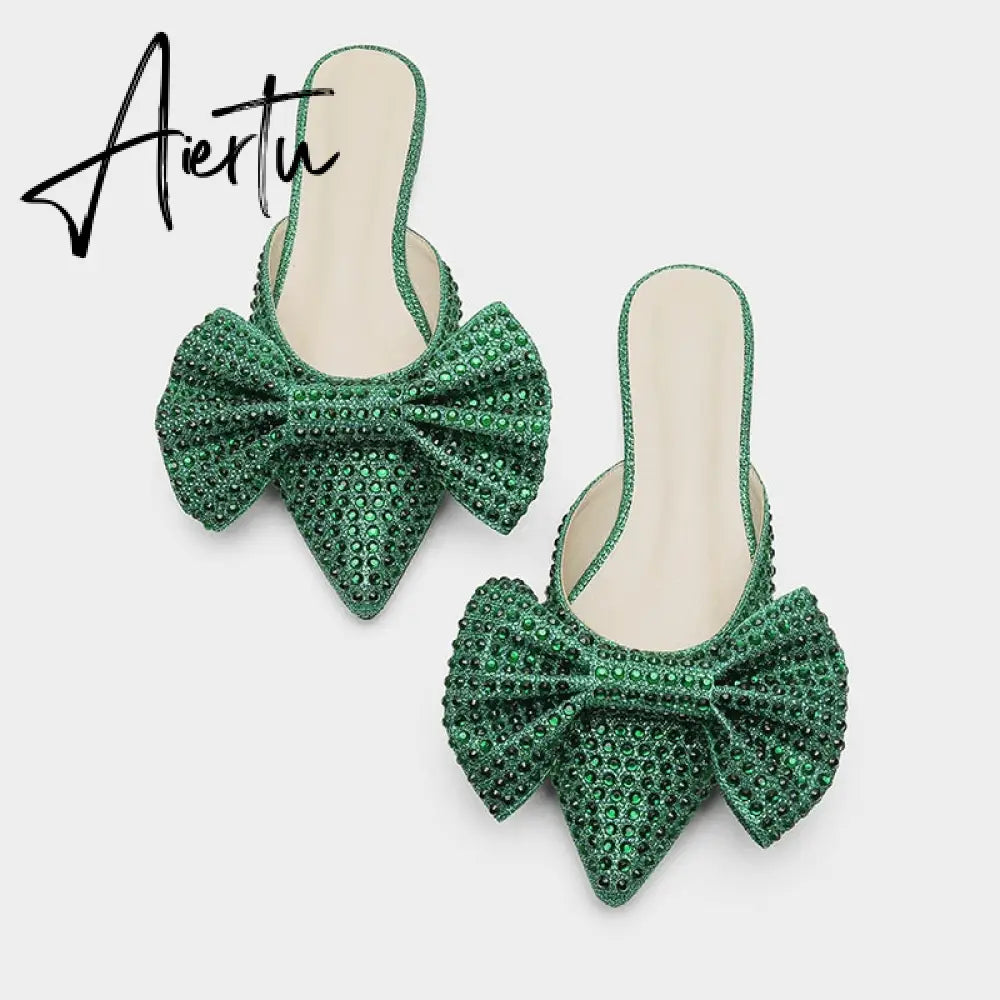 Aiertu  Super Flash Bow Rhinestone Shiny Wine Glass with High Heel Women's Slippers Aiertu