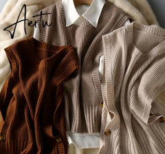 Aiertu Sweater Vest Women O-neck Solid Autumn Fashionable Button Chic Design Female Leisure Knitwear Preppy Style New Arrival Soft Cozy Aiertu
