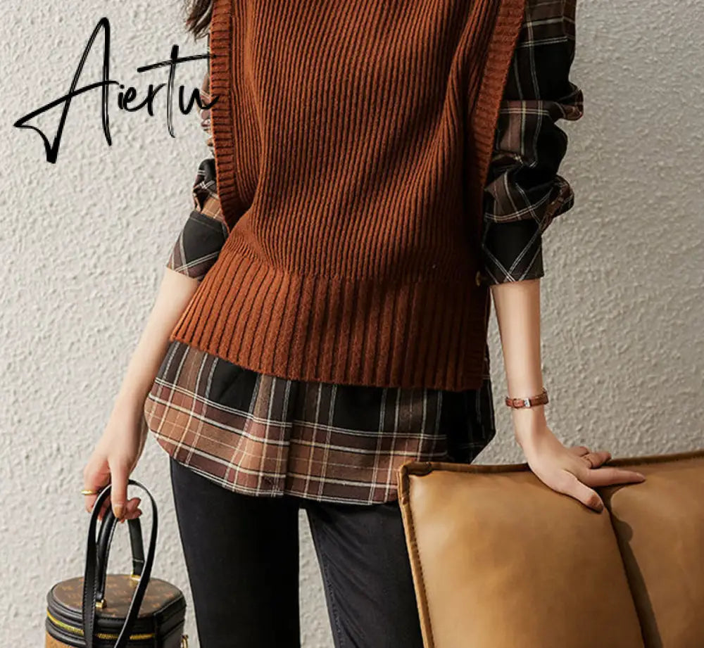 Aiertu Sweater Vest Women O-neck Solid Autumn Fashionable Button Chic Design Female Leisure Knitwear Preppy Style New Arrival Soft Cozy Aiertu