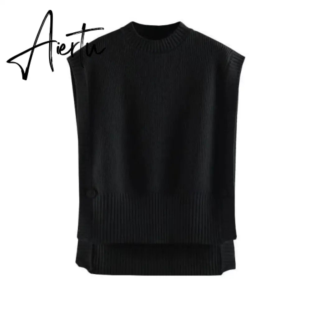 Aiertu Sweater Vest Women O-neck Solid Autumn Fashionable Button Chic Design Female Leisure Knitwear Preppy Style New Arrival Soft Cozy Aiertu
