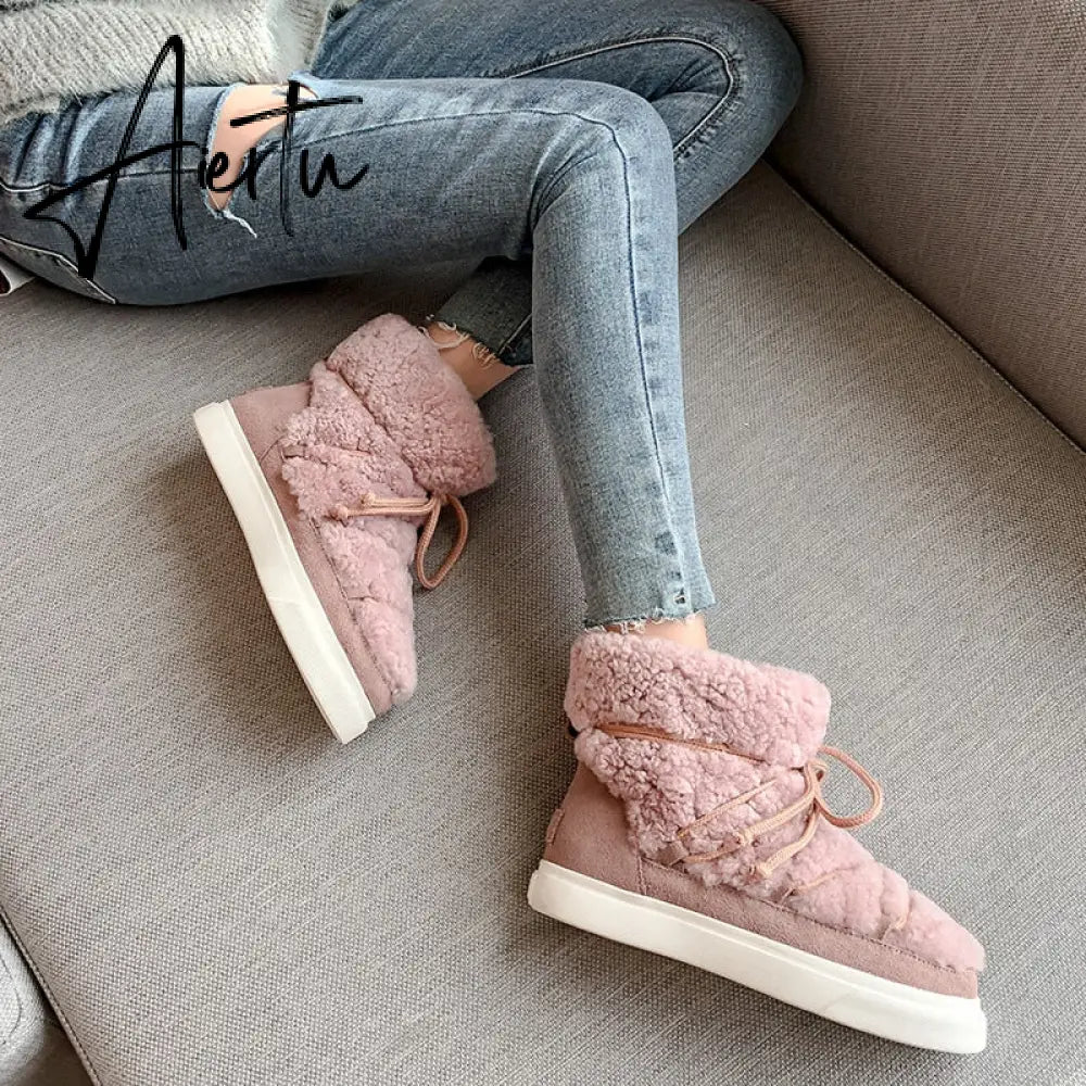 Aiertu Sweet Women Wool Cow Suede Ankle Boots Female Big Size Snow Boots Dancing Casual Shoes Woman Newest Flats Platform Boots Aiertu