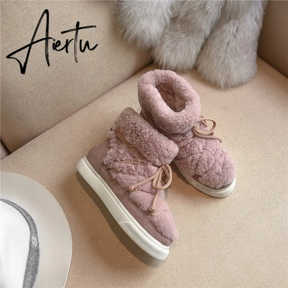 Aiertu Sweet Women Wool Cow Suede Ankle Boots Female Big Size Snow Boots Dancing Casual Shoes Woman Newest Flats Platform Boots Aiertu