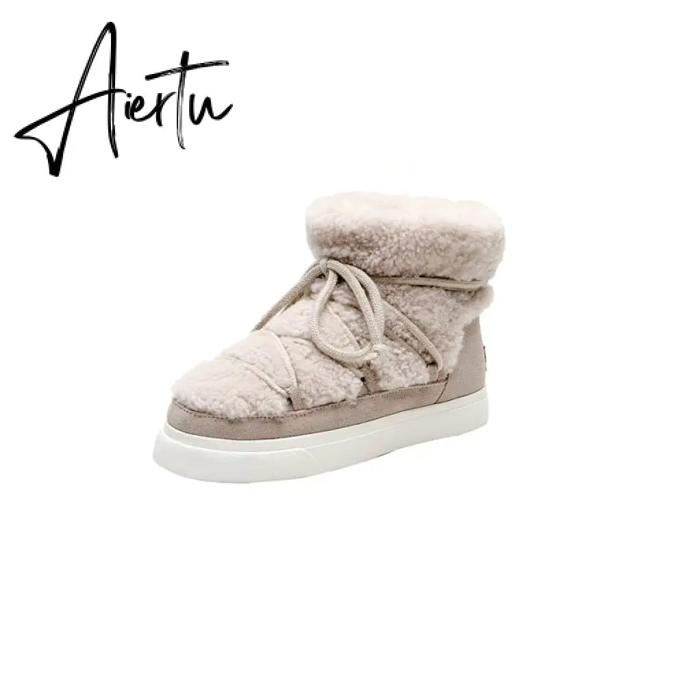 Aiertu Sweet Women Wool Cow Suede Ankle Boots Female Big Size Snow Boots Dancing Casual Shoes Woman Newest Flats Platform Boots Aiertu