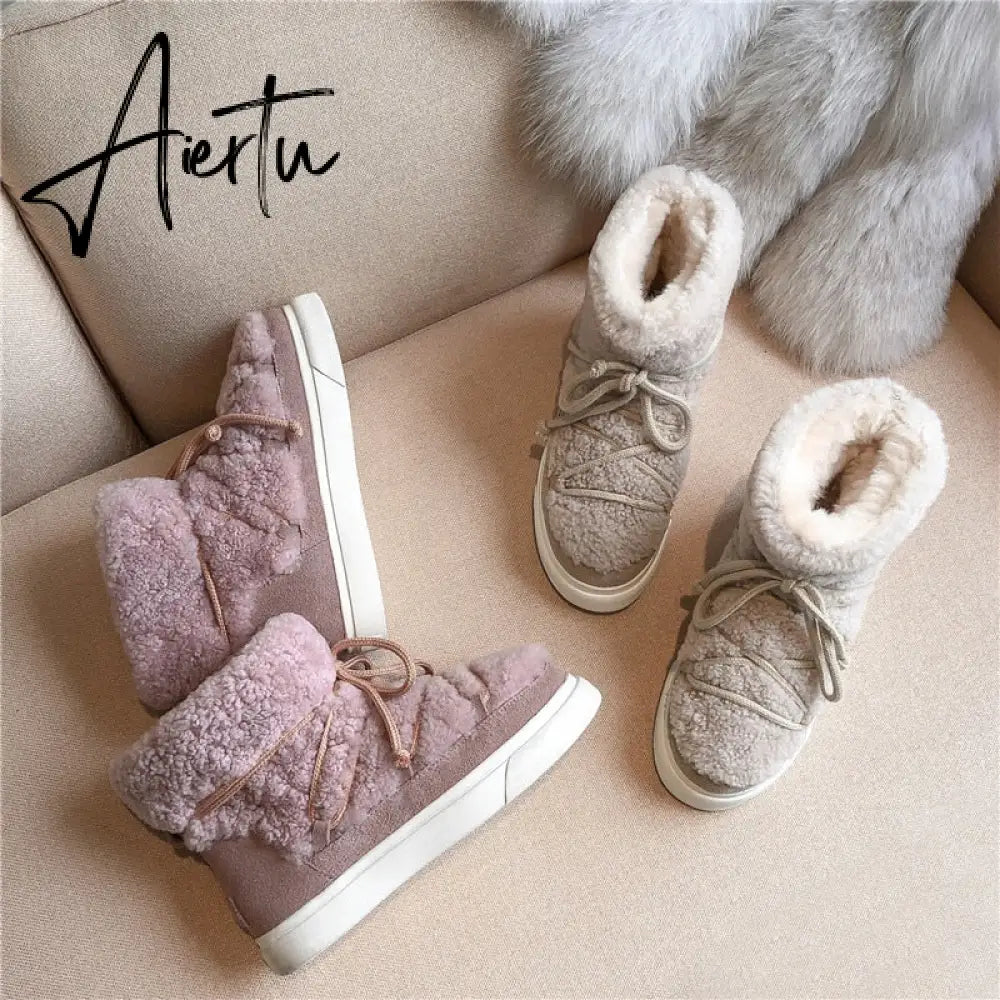 Aiertu Sweet Women Wool Cow Suede Ankle Boots Female Big Size Snow Boots Dancing Casual Shoes Woman Newest Flats Platform Boots Aiertu