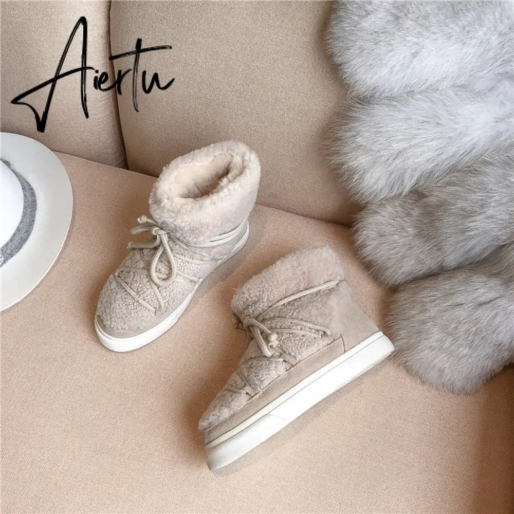 Aiertu Sweet Women Wool Cow Suede Ankle Boots Female Big Size Snow Boots Dancing Casual Shoes Woman Newest Flats Platform Boots Aiertu