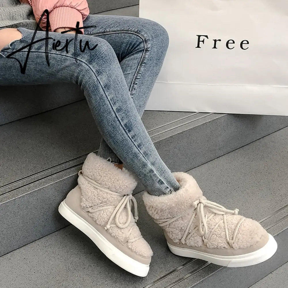 Aiertu Sweet Women Wool Cow Suede Ankle Boots Female Big Size Snow Boots Dancing Casual Shoes Woman Newest Flats Platform Boots Aiertu