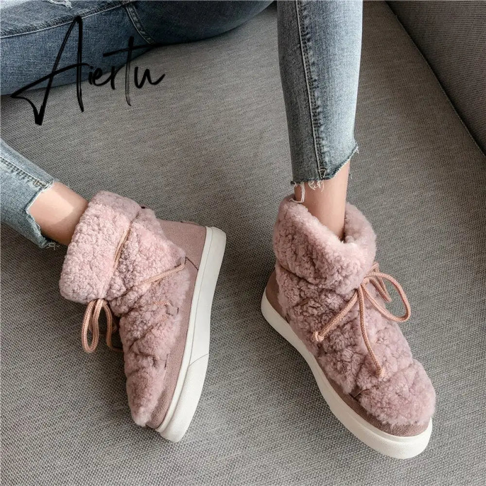 Aiertu Sweet Women Wool Cow Suede Ankle Boots Female Big Size Snow Boots Dancing Casual Shoes Woman Newest Flats Platform Boots Aiertu