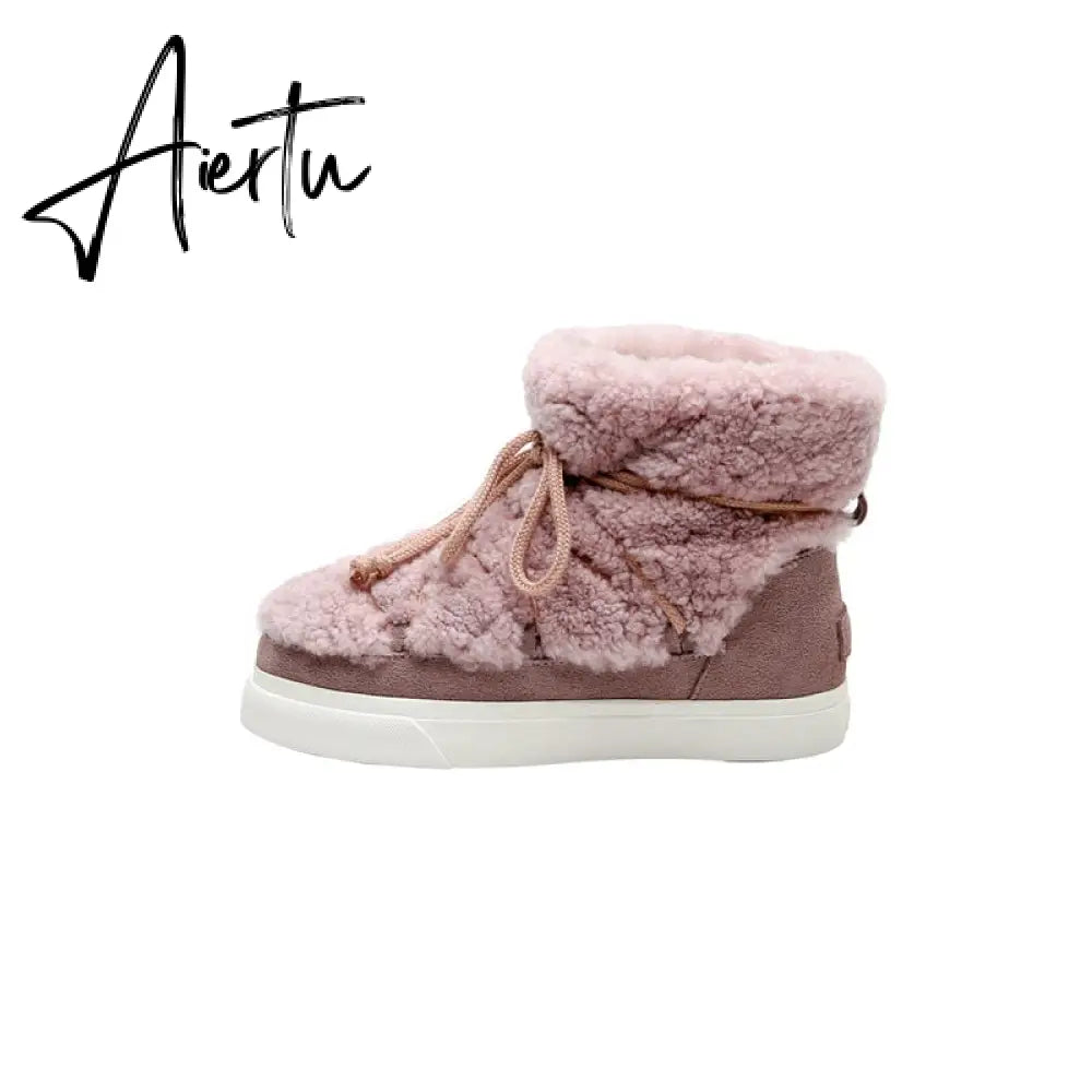Aiertu Sweet Women Wool Cow Suede Ankle Boots Female Big Size Snow Boots Dancing Casual Shoes Woman Newest Flats Platform Boots Aiertu