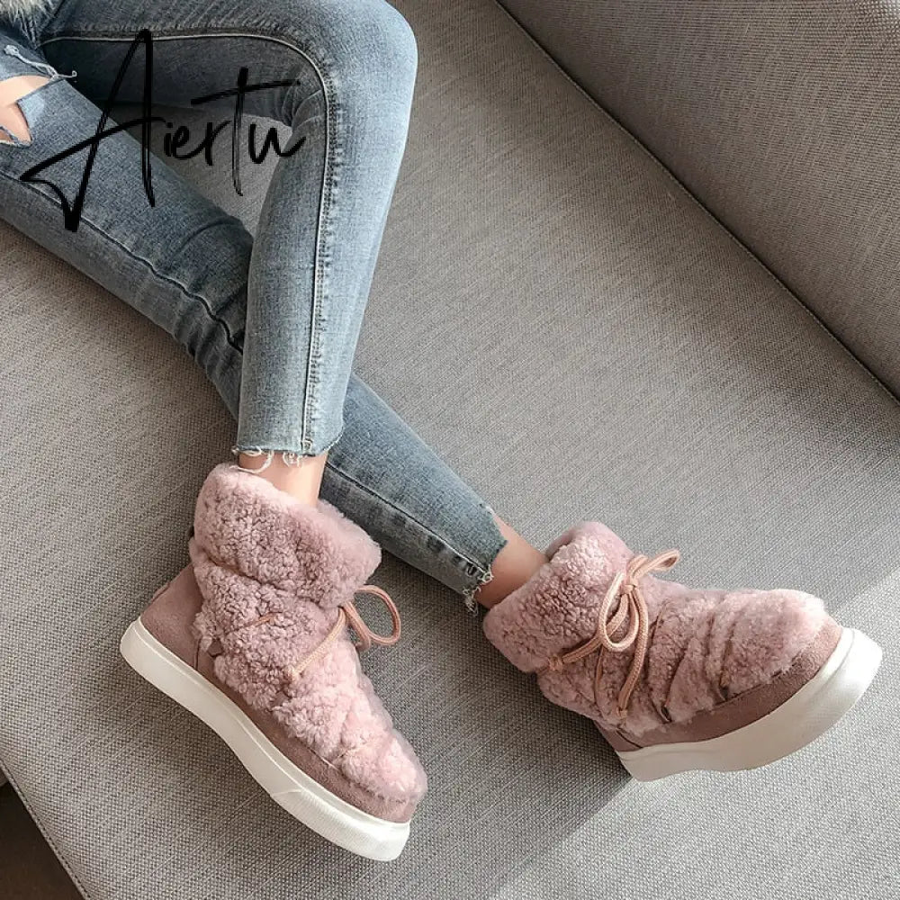 Aiertu Sweet Women Wool Cow Suede Ankle Boots Female Big Size Snow Boots Dancing Casual Shoes Woman Newest Flats Platform Boots Aiertu