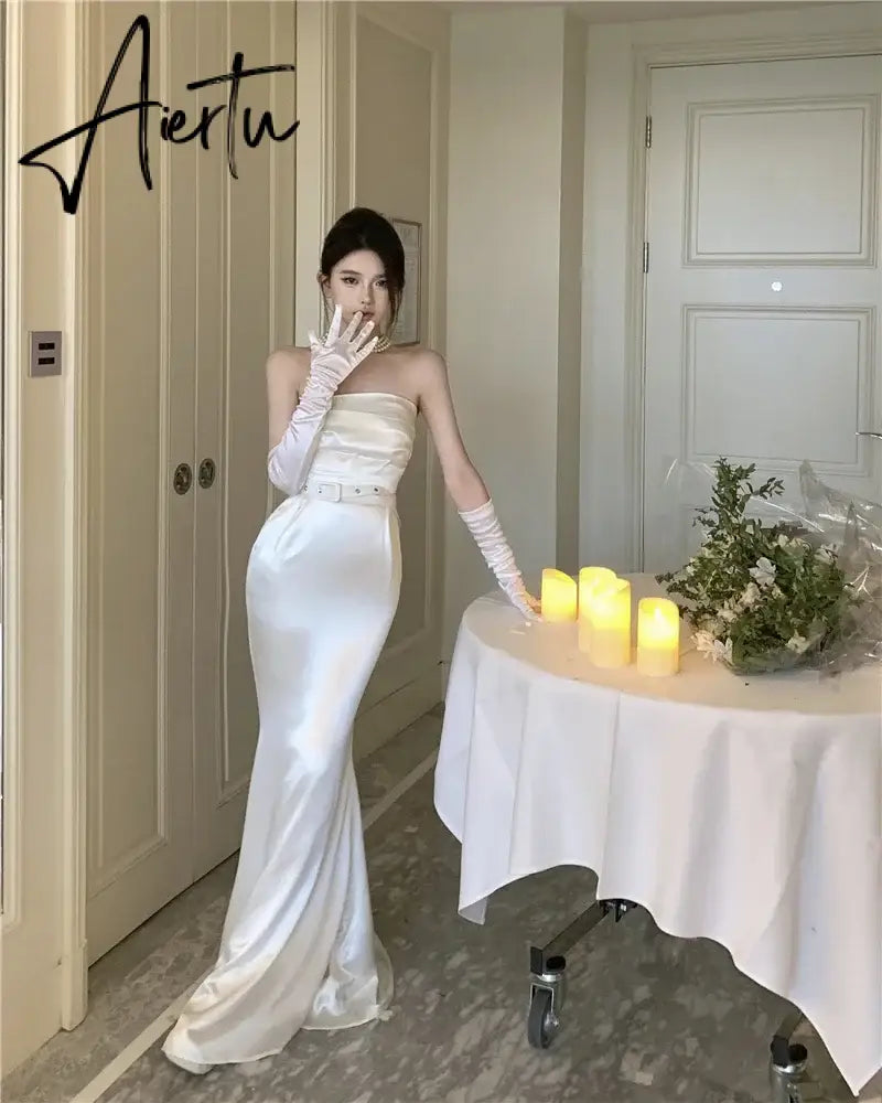 Aiertu Temperament Dresses Women French Style Chic Sleeveless Slim Belt Sexy Mermaid Dress Vintage Backless Party Ladies Aiertu