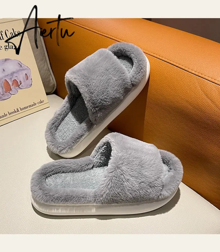 Aiertu Thick Fluffy Fur Slippers New Women Winter House Warm Furry Slippers Women Flip Flops Home Slides Flat Indoor Floor Shoes Aiertu