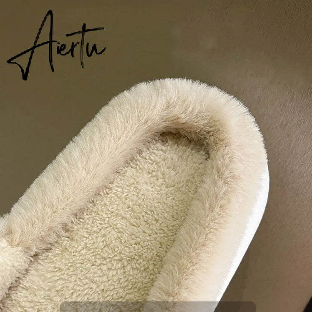 Aiertu Thick Fluffy Fur Slippers New Women Winter House Warm Furry Slippers Women Flip Flops Home Slides Flat Indoor Floor Shoes Aiertu