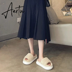 Aiertu Thick Fluffy Fur Slippers New Women Winter House Warm Furry Slippers Women Flip Flops Home Slides Flat Indoor Floor Shoes Aiertu