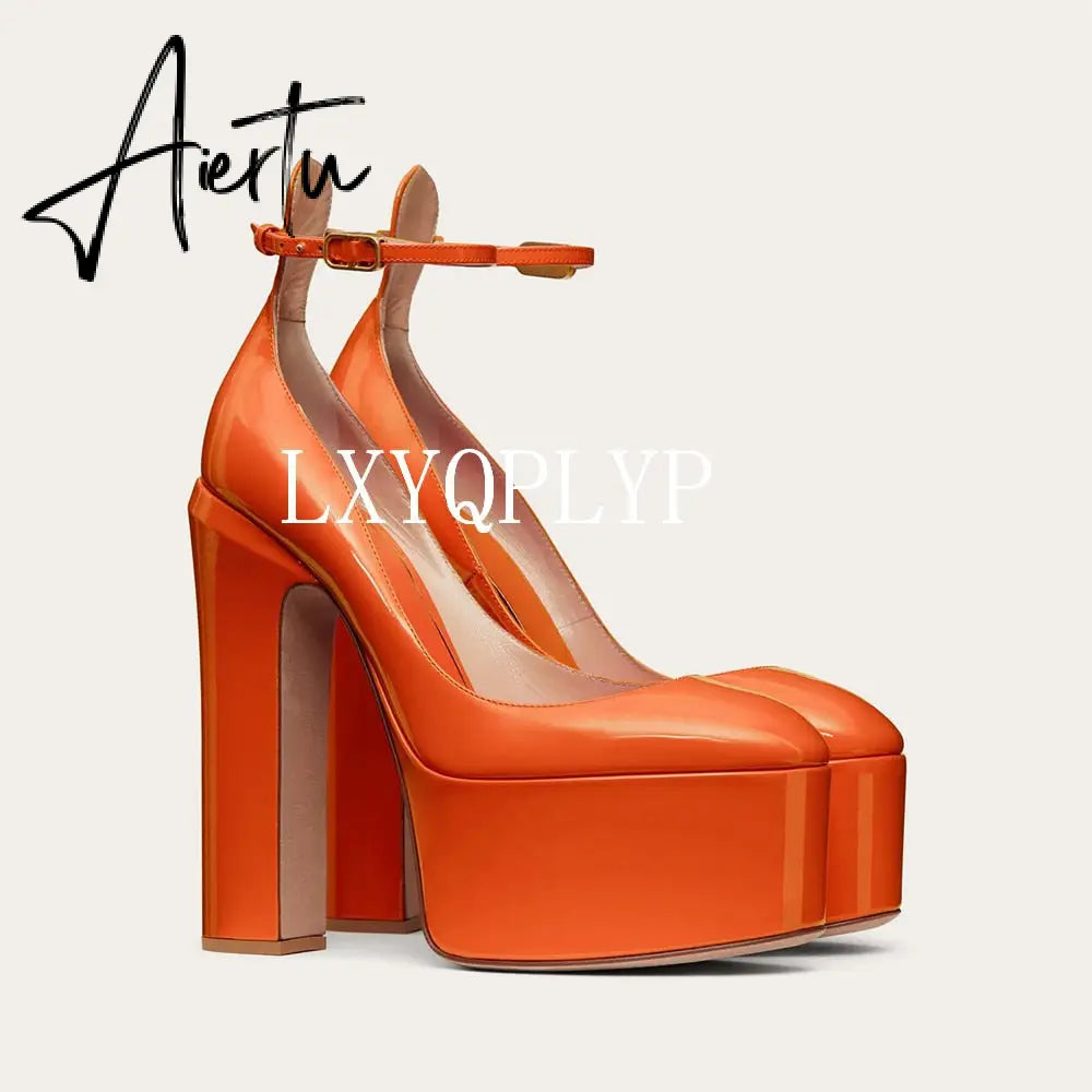 Aiertu  Thick Sole Leather Pumps Women Super High Heel Rome Sandals Summer Fashion Week Bride Shoes Platform Wedding Party Shoes Mujer Aiertu