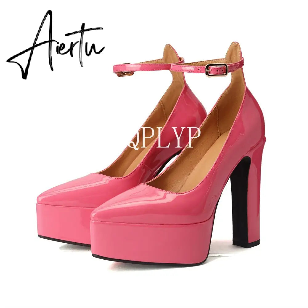 Aiertu  Thick Sole Leather Pumps Women Super High Heel Rome Sandals Summer Fashion Week Bride Shoes Platform Wedding Party Shoes Mujer Aiertu