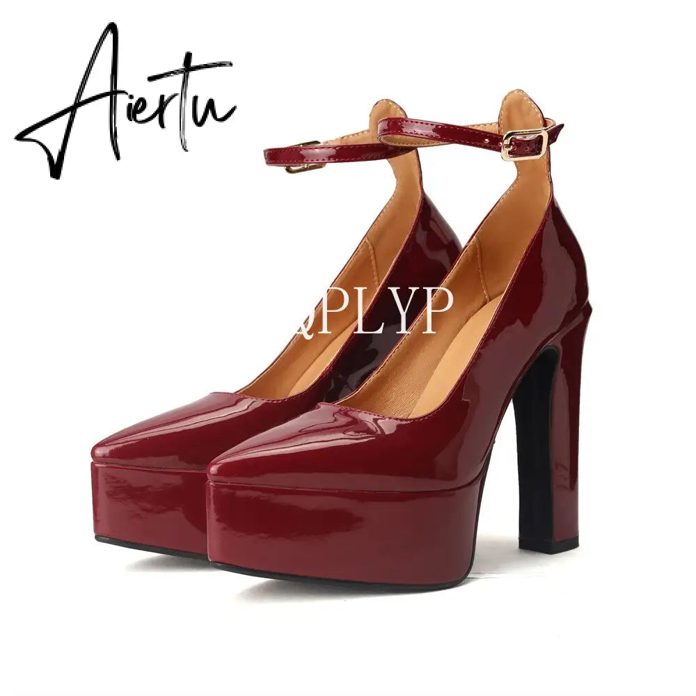 Aiertu  Thick Sole Leather Pumps Women Super High Heel Rome Sandals Summer Fashion Week Bride Shoes Platform Wedding Party Shoes Mujer Aiertu