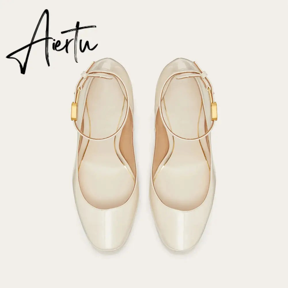 Aiertu  Thick Sole Leather Pumps Women Super High Heel Rome Sandals Summer Fashion Week Bride Shoes Platform Wedding Party Shoes Mujer Aiertu