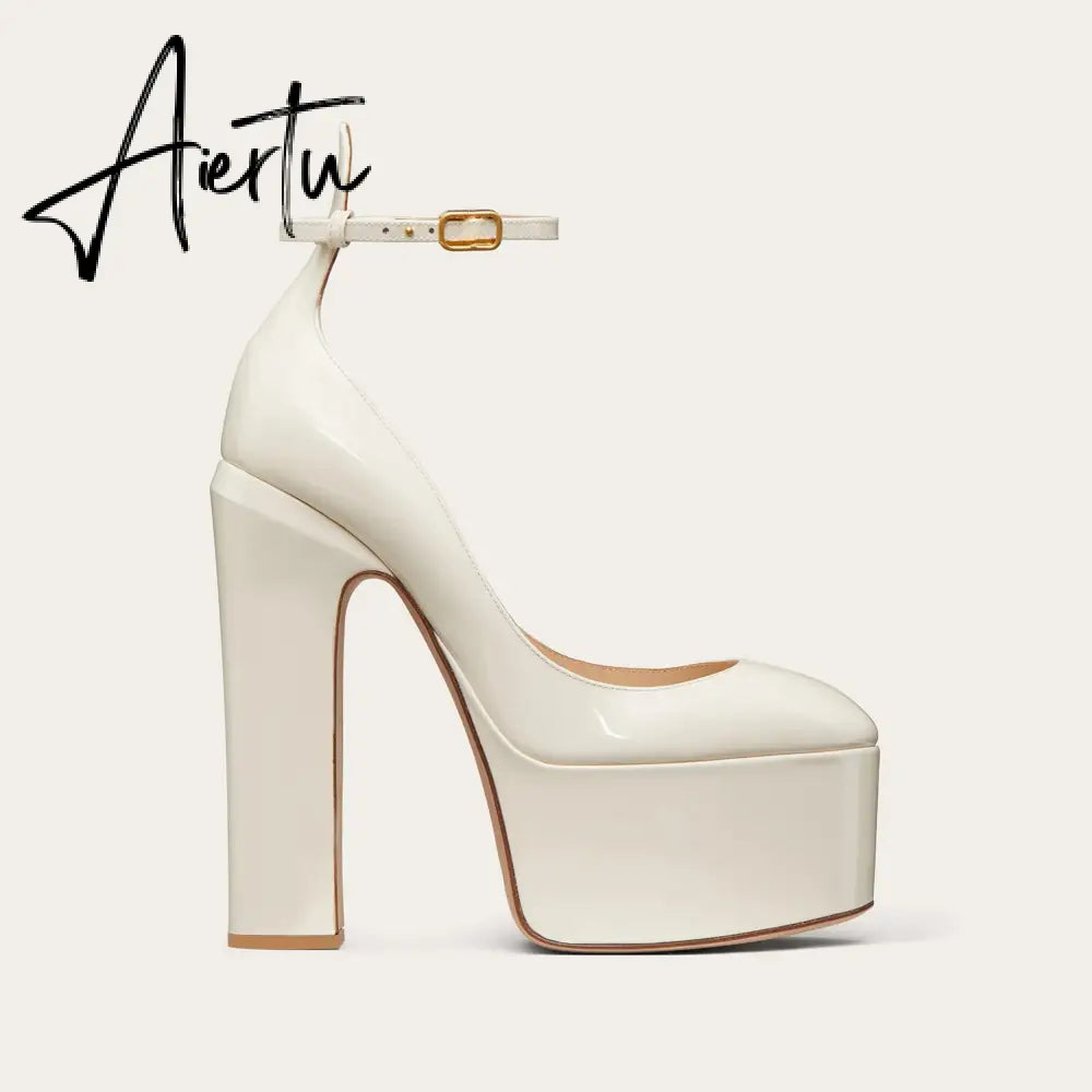 Aiertu  Thick Sole Leather Pumps Women Super High Heel Rome Sandals Summer Fashion Week Bride Shoes Platform Wedding Party Shoes Mujer Aiertu