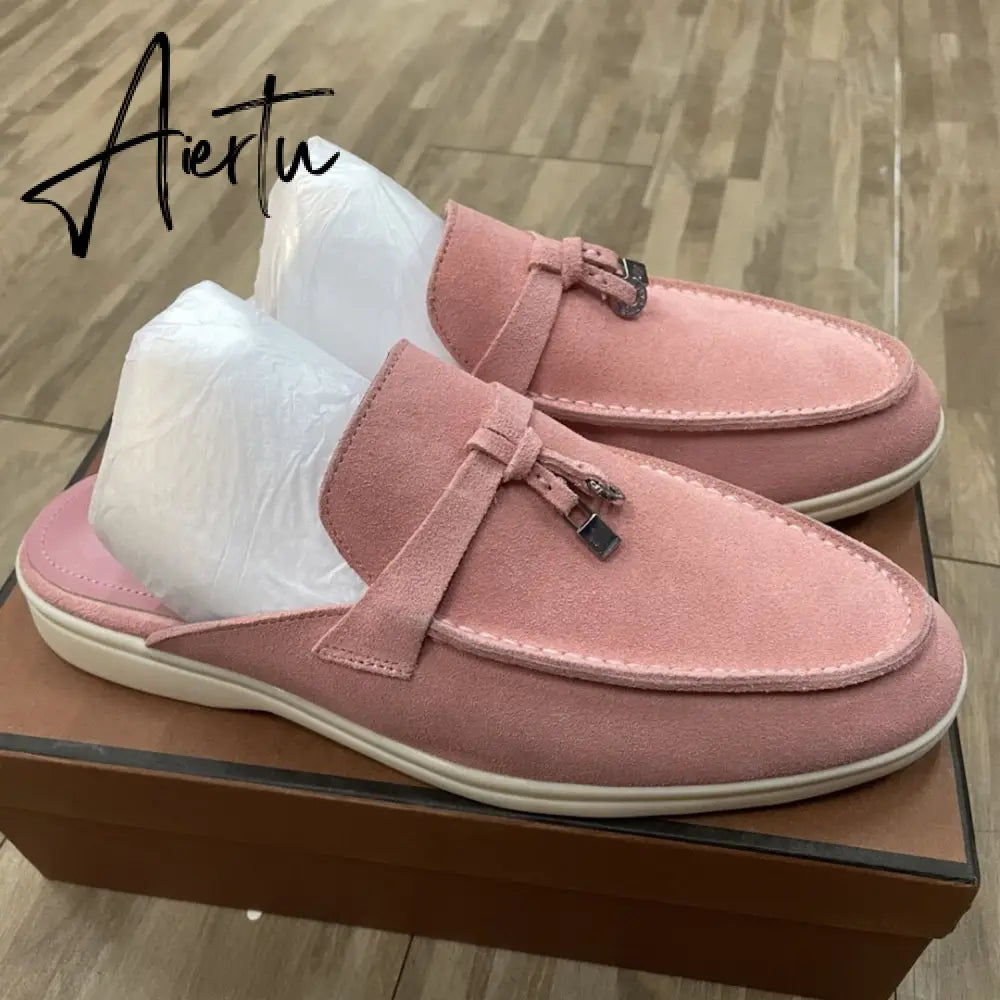 Aiertu  Top Quality LP Summer New Round Head Flat Slippers Pendant Ladies Fashion Comfortable Lok Fu Wool Casual Women Sandals Aiertu