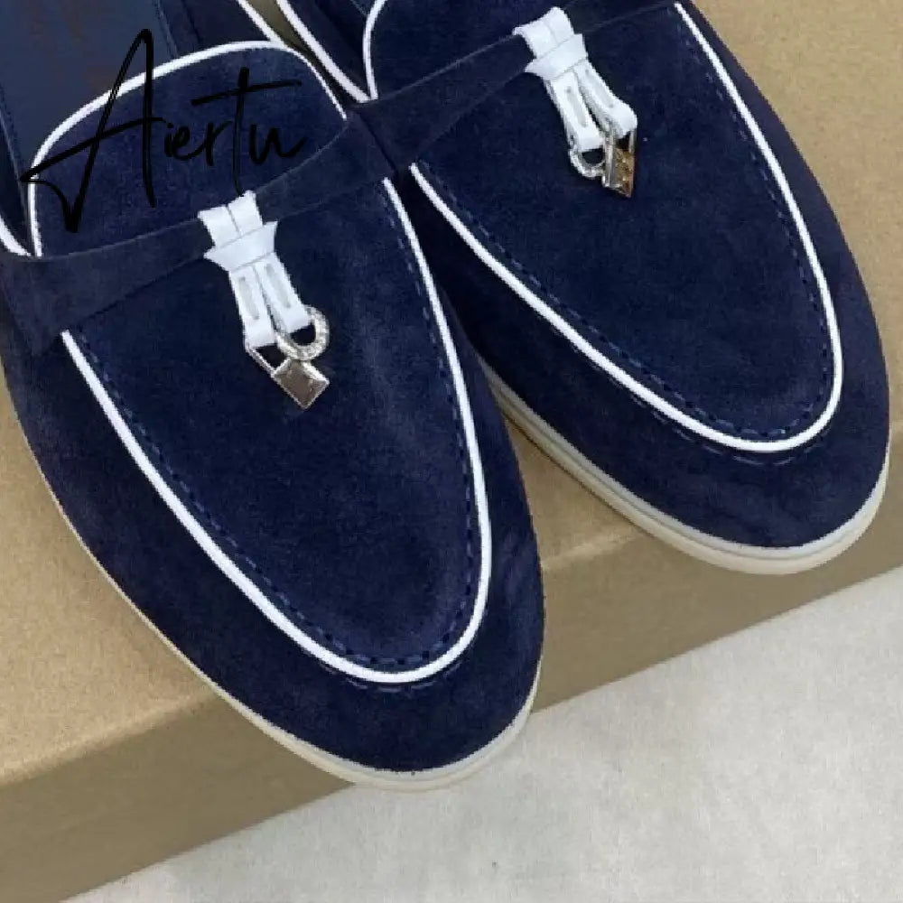 Aiertu  Top Quality LP Summer New Round Head Flat Slippers Pendant Ladies Fashion Comfortable Lok Fu Wool Casual Women Sandals Aiertu