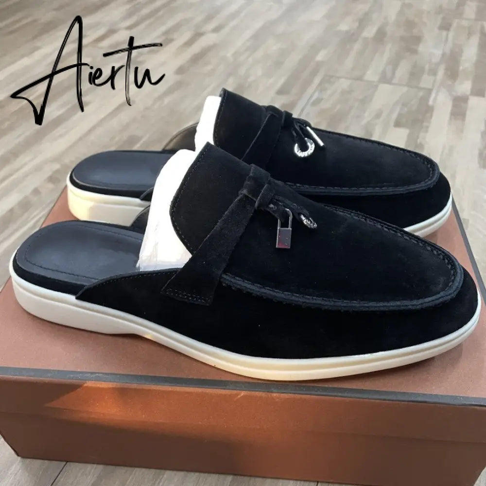 Aiertu  Top Quality LP Summer New Round Head Flat Slippers Pendant Ladies Fashion Comfortable Lok Fu Wool Casual Women Sandals Aiertu