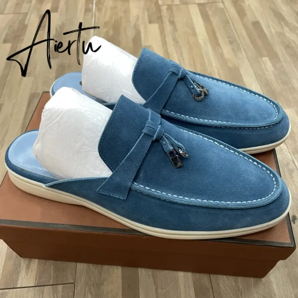Aiertu  Top Quality LP Summer New Round Head Flat Slippers Pendant Ladies Fashion Comfortable Lok Fu Wool Casual Women Sandals Aiertu