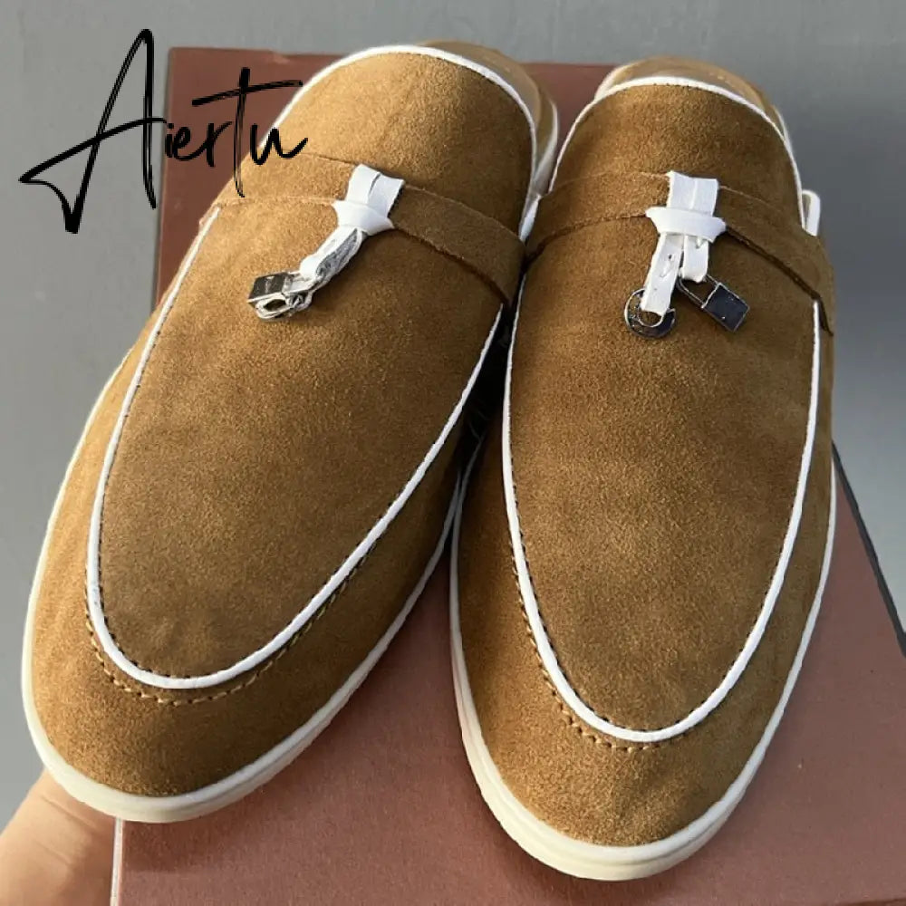 Aiertu  Top Quality LP Summer New Round Head Flat Slippers Pendant Ladies Fashion Comfortable Lok Fu Wool Casual Women Sandals Aiertu