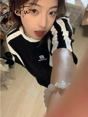Aiertu Trendy Summer Loose Casual T-Shirt All Match Contrast Color Patchwork Tshirts Women Grunge Letter Print Tee Shirts Y2k Aesthetic Aiertu