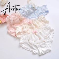 Aiertu Two-color Water-soluble Lingerie Embroidery Film Cup Bralette No Steel Ring Fresh and Girly Cute Gather Underwear Bra Set Aiertu