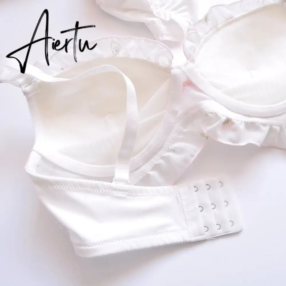Aiertu Two-color Water-soluble Lingerie Embroidery Film Cup Bralette No Steel Ring Fresh and Girly Cute Gather Underwear Bra Set Aiertu